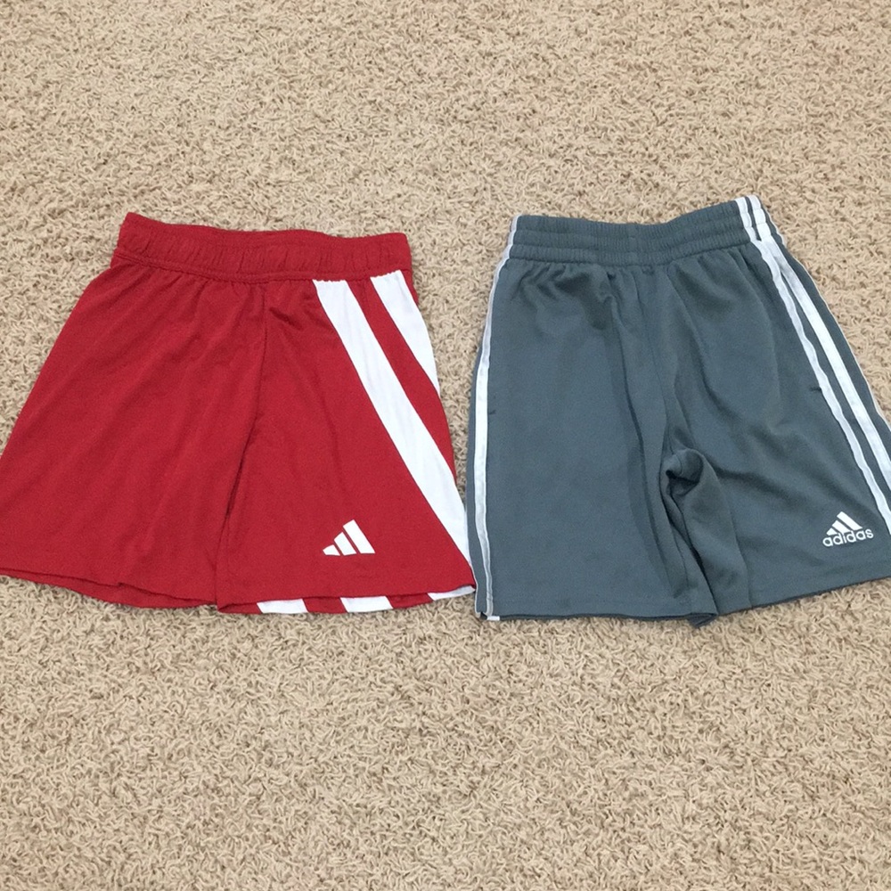 BUNDLE Adidas Kids Two-Pack Athletic Shorts in Red and Gray